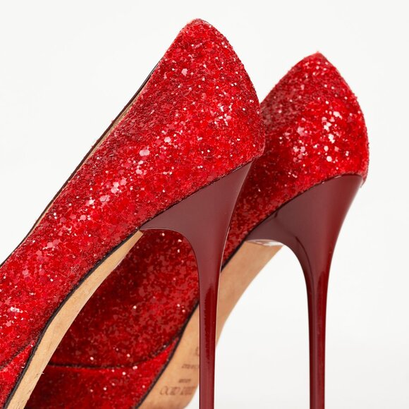 Jimmy Choo Crown Red Coarse Glitter Platform Pumps - Picture 8 of 9